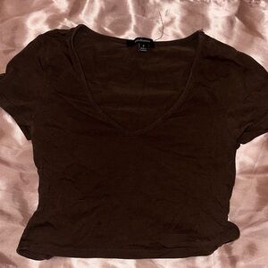 Ambiance Dark Brown V-Neck Crop Top